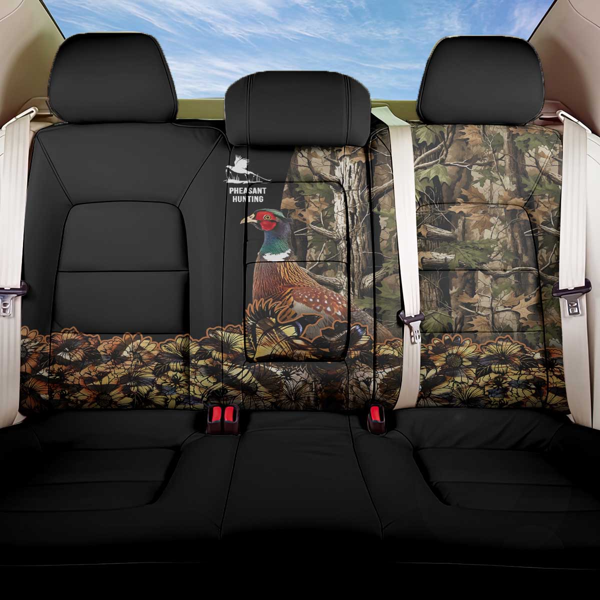 Pheasant Hunting Back Car Seat Cover with Woodland Forest Scene and Autumn Foliage Pattern - Wonder Print Shop
