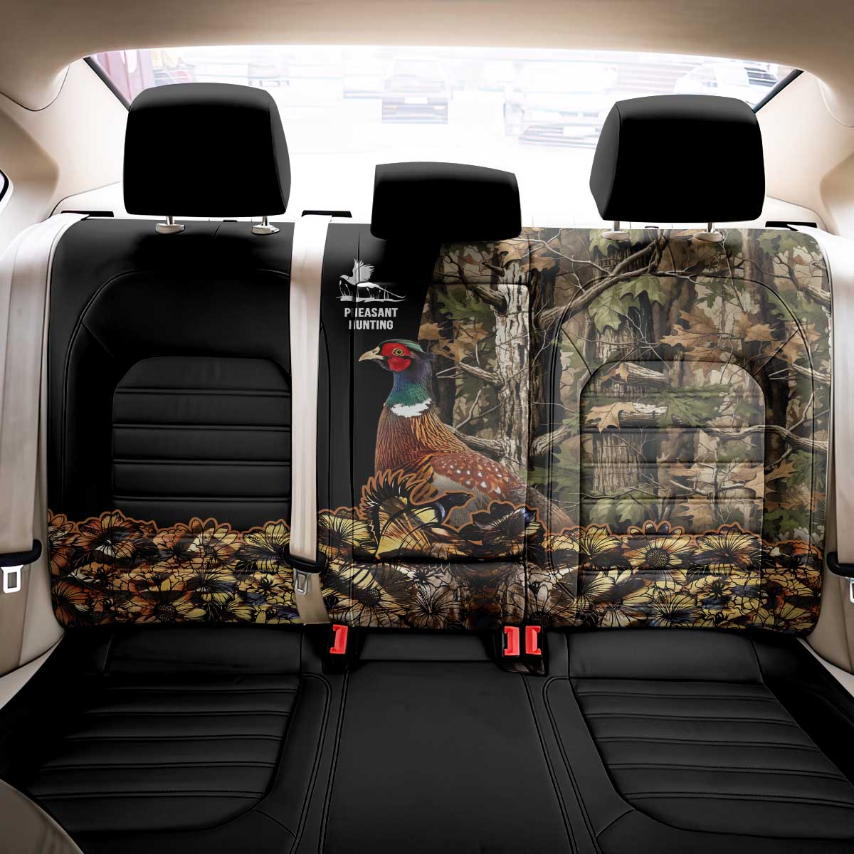 Pheasant Hunting Back Car Seat Cover with Woodland Forest Scene and Autumn Foliage Pattern - Wonder Print Shop