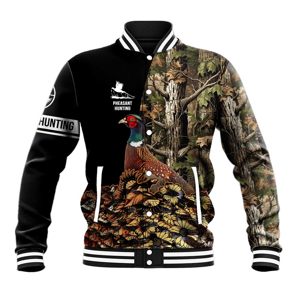 Custom Pheasant Hunting Baseball Jacket with Woodland Forest Scene and Autumn Foliage Pattern - Wonder Print Shop