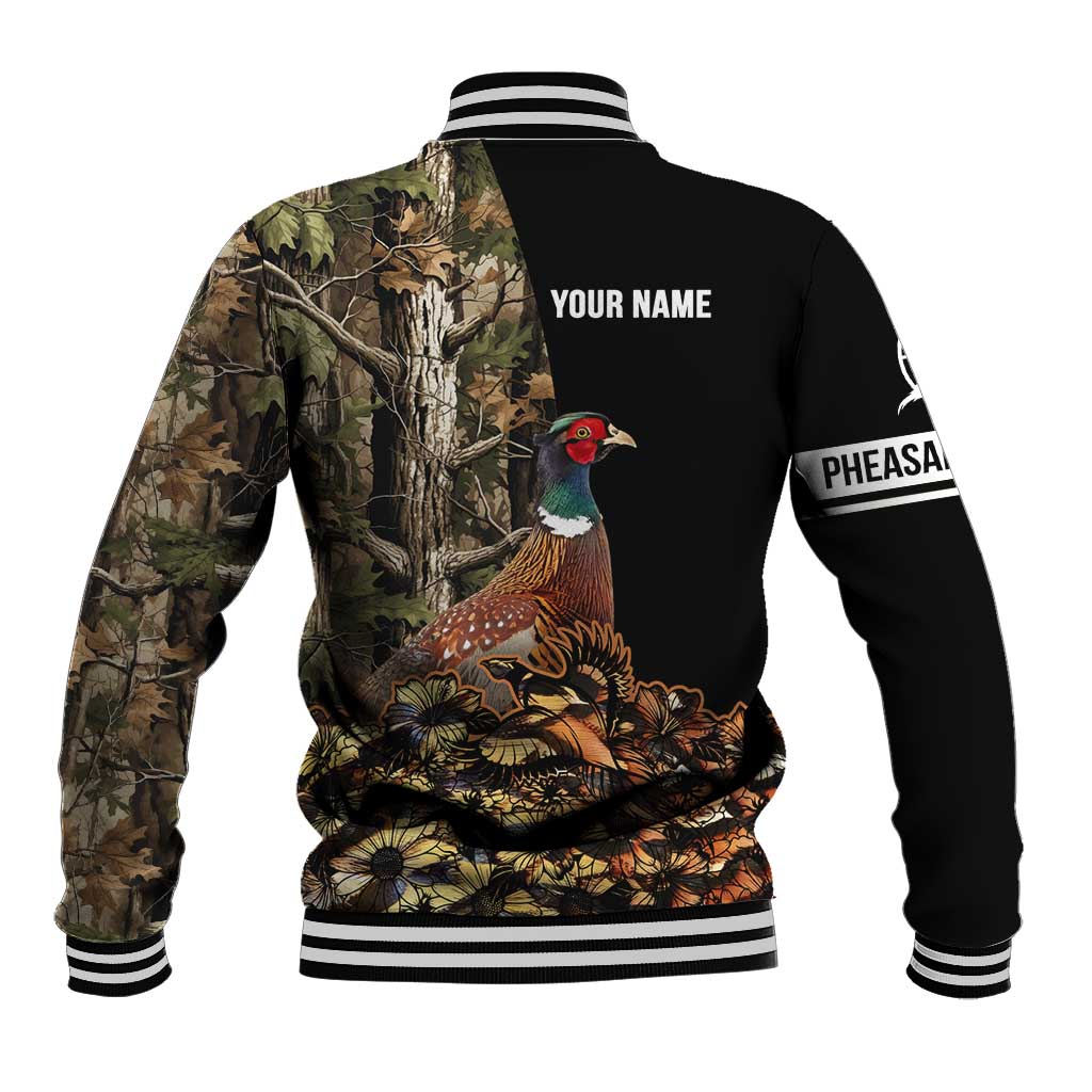 Custom Pheasant Hunting Baseball Jacket with Woodland Forest Scene and Autumn Foliage Pattern - Wonder Print Shop