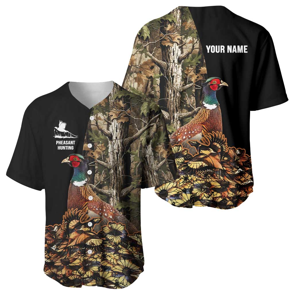 Custom Pheasant Hunting Baseball Jersey with Woodland Forest Scene and Autumn Foliage Pattern - Wonder Print Shop