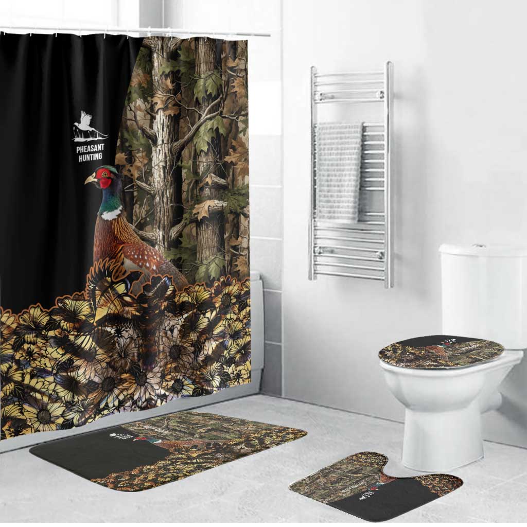 Pheasant Hunting Bathroom Set with Woodland Forest Scene and Autumn Foliage Pattern - Wonder Print Shop