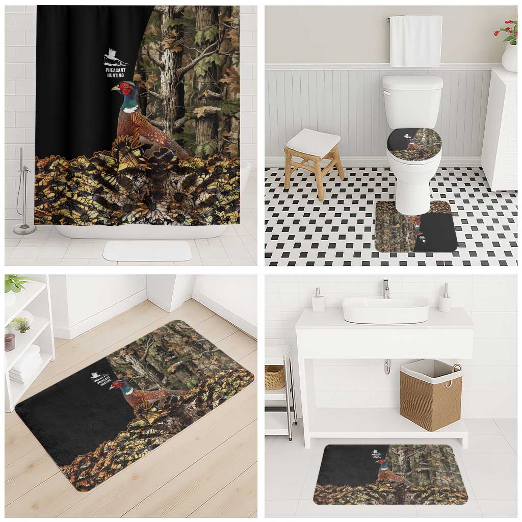 Pheasant Hunting Bathroom Set with Woodland Forest Scene and Autumn Foliage Pattern - Wonder Print Shop
