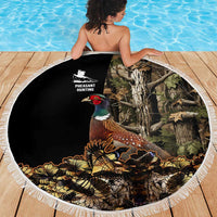 Pheasant Hunting Beach Blanket with Woodland Forest Scene and Autumn Foliage Pattern - Wonder Print Shop