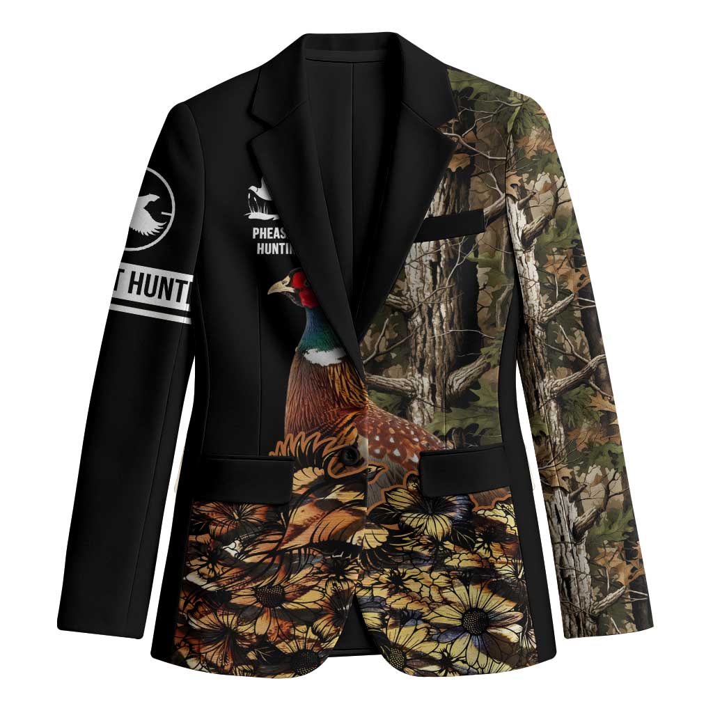 Custom Pheasant Hunting Blazer with Woodland Forest Scene and Autumn Foliage Pattern - Wonder Print Shop