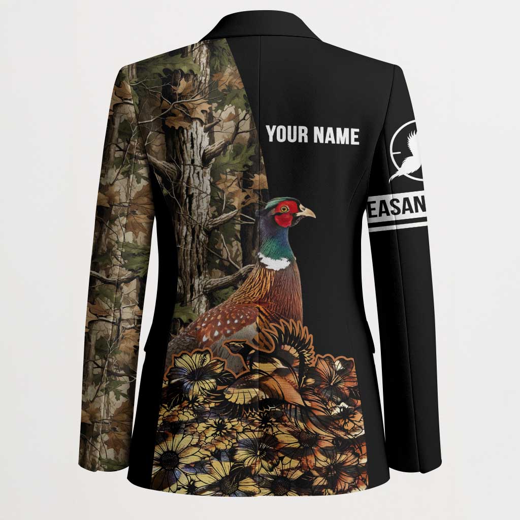 Custom Pheasant Hunting Blazer with Woodland Forest Scene and Autumn Foliage Pattern - Wonder Print Shop