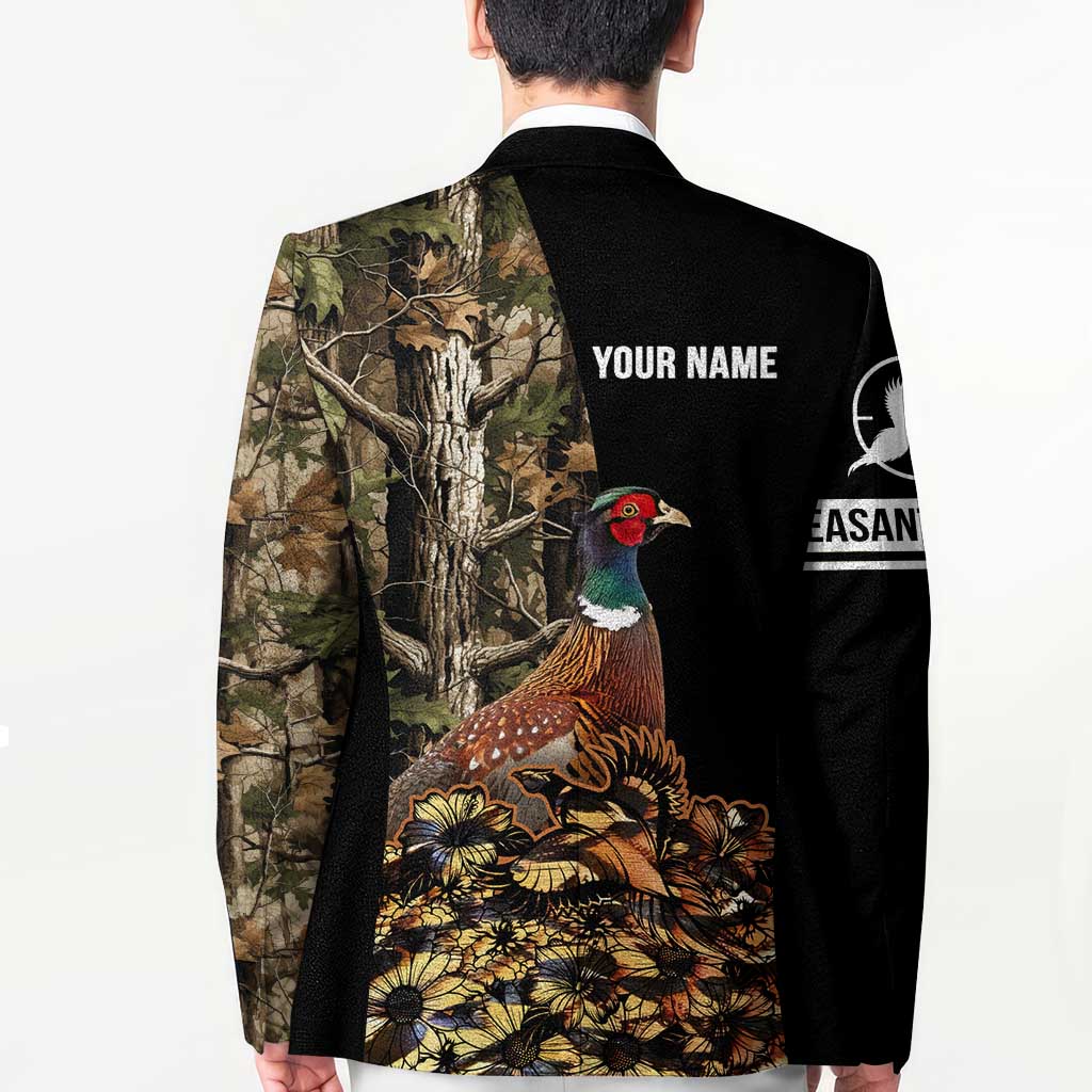 Custom Pheasant Hunting Blazer with Woodland Forest Scene and Autumn Foliage Pattern - Wonder Print Shop