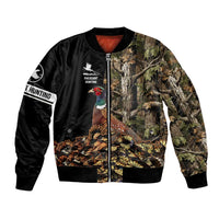 Custom Pheasant Hunting Bomber Jacket with Woodland Forest Scene and Autumn Foliage Pattern - Wonder Print Shop