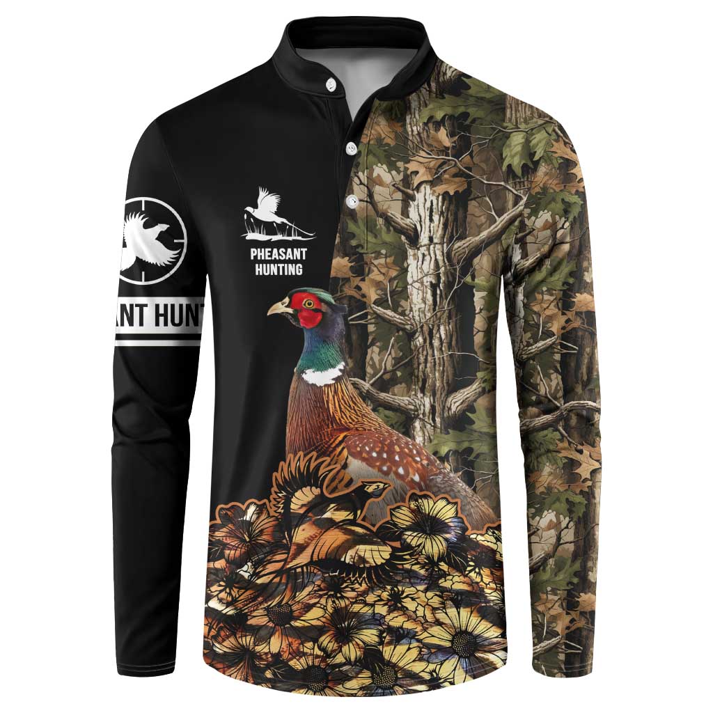 Custom Pheasant Hunting Button Sweatshirt with Woodland Forest Scene and Autumn Foliage Pattern - Wonder Print Shop