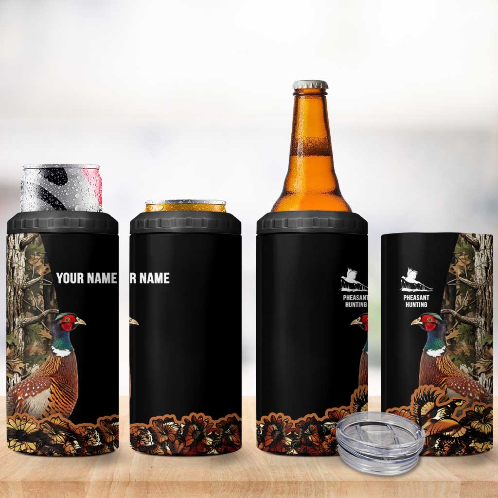 Custom Pheasant Hunting 4 in 1 Can Cooler Tumbler with Woodland Forest Scene and Autumn Foliage Pattern - Wonder Print Shop