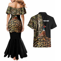 Custom Pheasant Hunting Couples Matching Mermaid Dress and Hawaiian Shirt with Woodland Forest Scene and Autumn Foliage Pattern - Wonder Print Shop