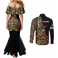 Custom Pheasant Hunting Couples Matching Mermaid Dress and Long Sleeve Button Shirt with Woodland Forest Scene and Autumn Foliage Pattern - Wonder Print Shop
