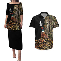 Custom Pheasant Hunting Couples Matching Puletasi and Hawaiian Shirt with Woodland Forest Scene and Autumn Foliage Pattern - Wonder Print Shop