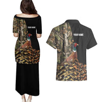Custom Pheasant Hunting Couples Matching Puletasi and Hawaiian Shirt with Woodland Forest Scene and Autumn Foliage Pattern - Wonder Print Shop