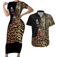 Custom Pheasant Hunting Couples Matching Short Sleeve Bodycon Dress and Hawaiian Shirt with Woodland Forest Scene and Autumn Foliage Pattern - Wonder Print Shop