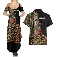 Custom Pheasant Hunting Couples Matching Summer Maxi Dress and Hawaiian Shirt with Woodland Forest Scene and Autumn Foliage Pattern - Wonder Print Shop