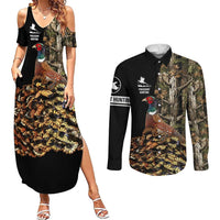 Custom Pheasant Hunting Couples Matching Summer Maxi Dress and Long Sleeve Button Shirt with Woodland Forest Scene and Autumn Foliage Pattern - Wonder Print Shop