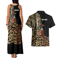 Custom Pheasant Hunting Couples Matching Tank Maxi Dress and Hawaiian Shirt with Woodland Forest Scene and Autumn Foliage Pattern - Wonder Print Shop