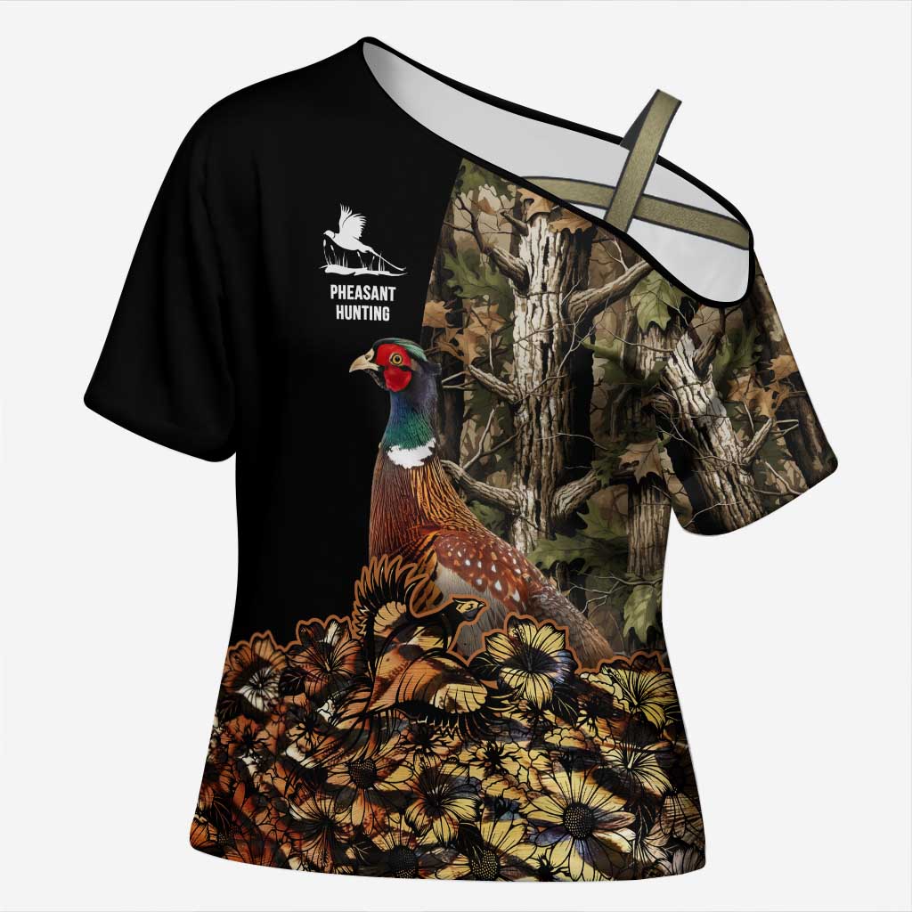 Custom Pheasant Hunting Cross Shoulder Shirt with Woodland Forest Scene and Autumn Foliage Pattern - Wonder Print Shop