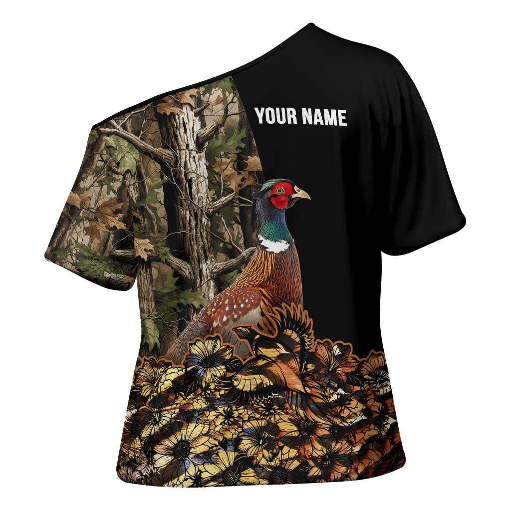 Custom Pheasant Hunting Cross Shoulder Shirt with Woodland Forest Scene and Autumn Foliage Pattern - Wonder Print Shop