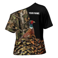 Custom Pheasant Hunting Cross Shoulder Shirt with Woodland Forest Scene and Autumn Foliage Pattern - Wonder Print Shop