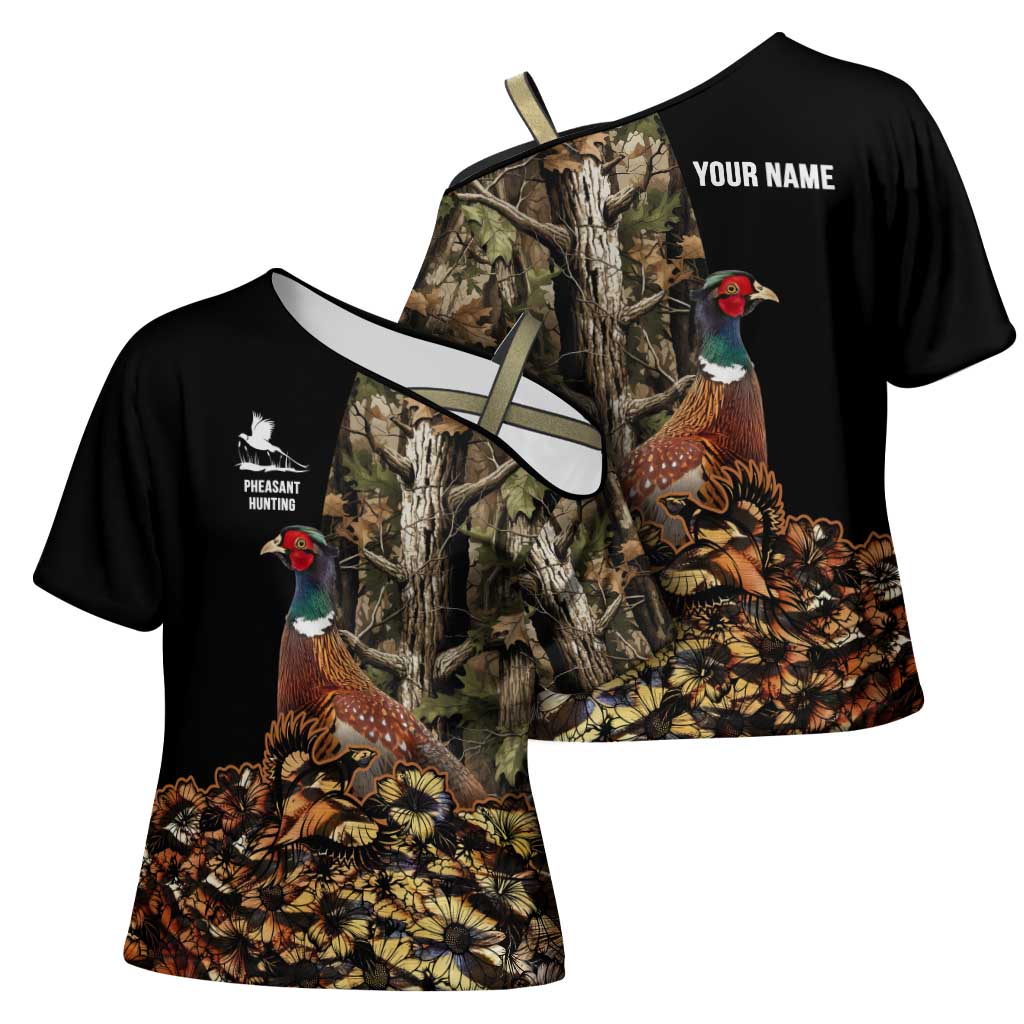 Custom Pheasant Hunting Cross Shoulder Shirt with Woodland Forest Scene and Autumn Foliage Pattern - Wonder Print Shop