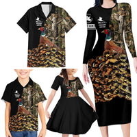 Custom Pheasant Hunting Family Matching Long Sleeve Bodycon Dress and Hawaiian Shirt with Woodland Forest Scene and Autumn Foliage Pattern - Wonder Print Shop