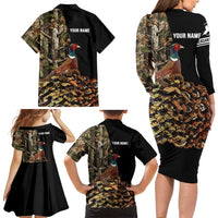 Custom Pheasant Hunting Family Matching Long Sleeve Bodycon Dress and Hawaiian Shirt with Woodland Forest Scene and Autumn Foliage Pattern - Wonder Print Shop