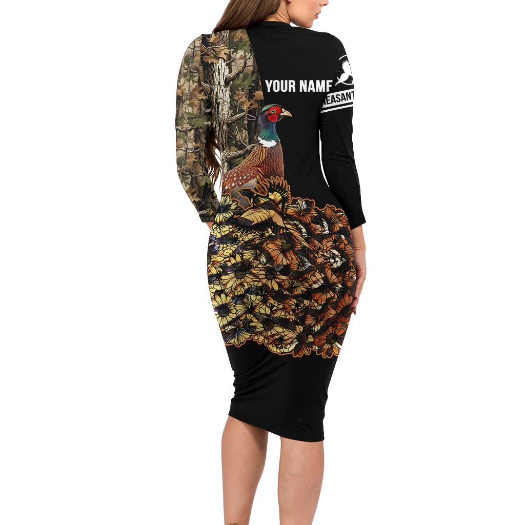 Custom Pheasant Hunting Family Matching Long Sleeve Bodycon Dress and Hawaiian Shirt with Woodland Forest Scene and Autumn Foliage Pattern - Wonder Print Shop