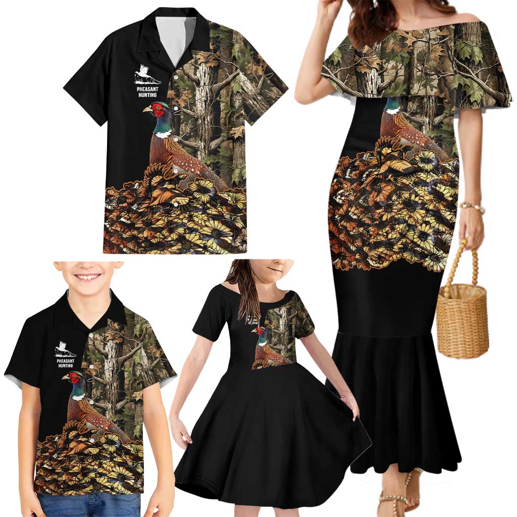 Custom Pheasant Hunting Family Matching Mermaid Dress and Hawaiian Shirt with Woodland Forest Scene and Autumn Foliage Pattern - Wonder Print Shop