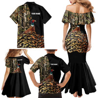 Custom Pheasant Hunting Family Matching Mermaid Dress and Hawaiian Shirt with Woodland Forest Scene and Autumn Foliage Pattern - Wonder Print Shop