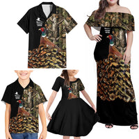 Custom Pheasant Hunting Family Matching Off Shoulder Maxi Dress and Hawaiian Shirt with Woodland Forest Scene and Autumn Foliage Pattern - Wonder Print Shop
