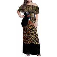 Custom Pheasant Hunting Family Matching Off Shoulder Maxi Dress and Hawaiian Shirt with Woodland Forest Scene and Autumn Foliage Pattern - Wonder Print Shop
