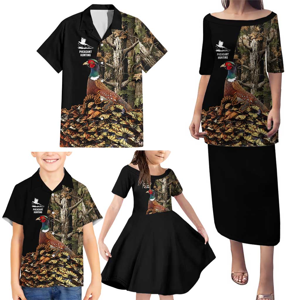 Custom Pheasant Hunting Family Matching Puletasi and Hawaiian Shirt with Woodland Forest Scene and Autumn Foliage Pattern - Wonder Print Shop