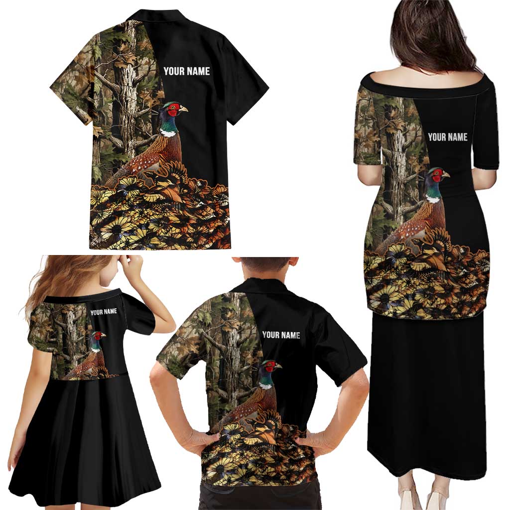 Custom Pheasant Hunting Family Matching Puletasi and Hawaiian Shirt with Woodland Forest Scene and Autumn Foliage Pattern - Wonder Print Shop