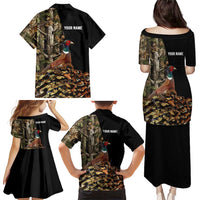 Custom Pheasant Hunting Family Matching Puletasi and Hawaiian Shirt with Woodland Forest Scene and Autumn Foliage Pattern - Wonder Print Shop