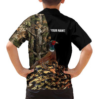 Custom Pheasant Hunting Family Matching Short Sleeve Bodycon Dress and Hawaiian Shirt with Woodland Forest Scene and Autumn Foliage Pattern - Wonder Print Shop