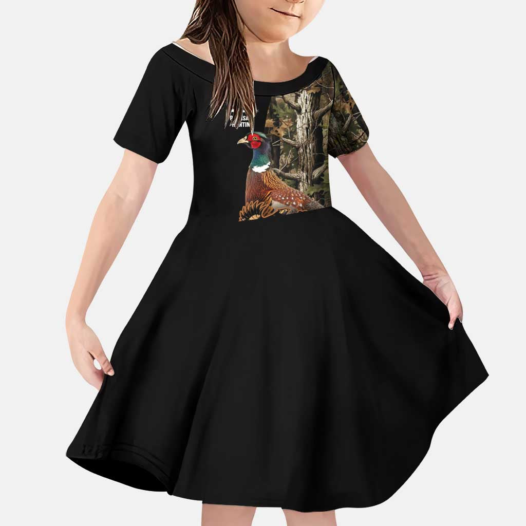 Custom Pheasant Hunting Family Matching Short Sleeve Bodycon Dress and Hawaiian Shirt with Woodland Forest Scene and Autumn Foliage Pattern - Wonder Print Shop