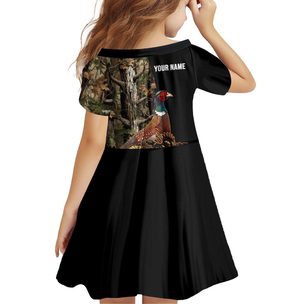 Custom Pheasant Hunting Family Matching Short Sleeve Bodycon Dress and Hawaiian Shirt with Woodland Forest Scene and Autumn Foliage Pattern - Wonder Print Shop