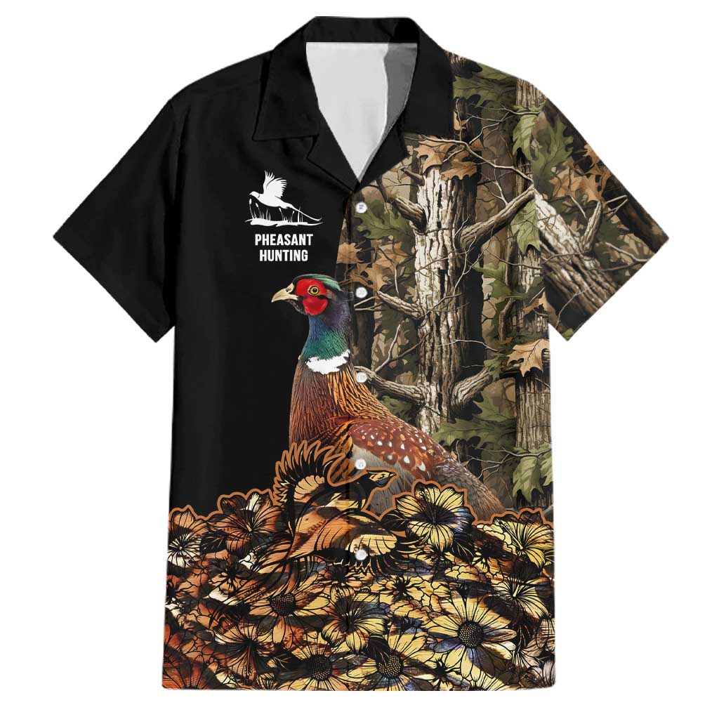 Custom Pheasant Hunting Family Matching Short Sleeve Bodycon Dress and Hawaiian Shirt with Woodland Forest Scene and Autumn Foliage Pattern - Wonder Print Shop