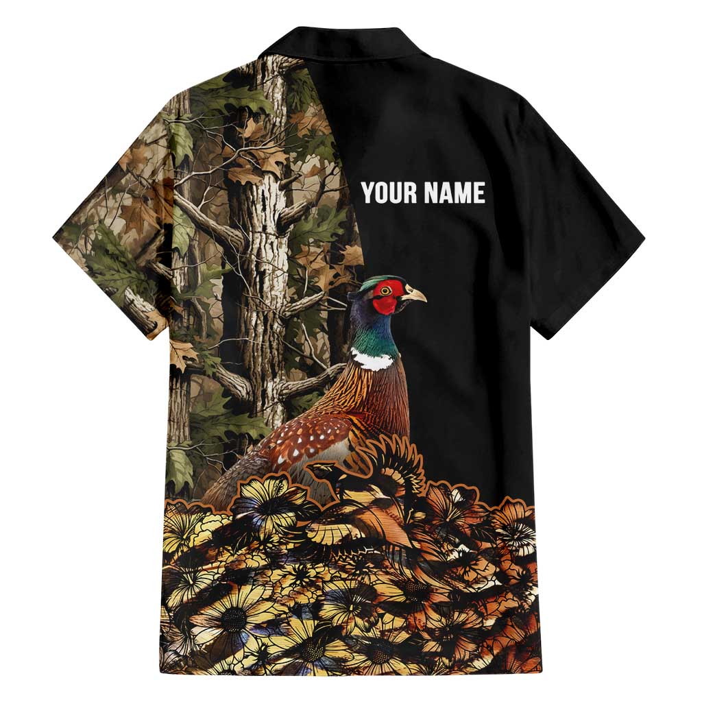 Custom Pheasant Hunting Family Matching Short Sleeve Bodycon Dress and Hawaiian Shirt with Woodland Forest Scene and Autumn Foliage Pattern - Wonder Print Shop