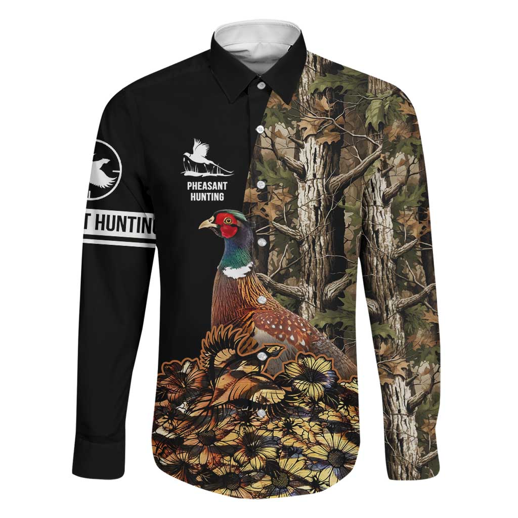 Custom Pheasant Hunting Family Matching Short Sleeve Bodycon Dress and Hawaiian Shirt with Woodland Forest Scene and Autumn Foliage Pattern - Wonder Print Shop