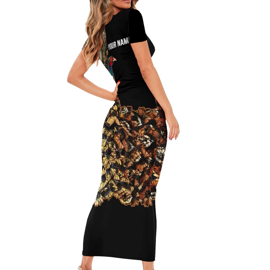 Custom Pheasant Hunting Family Matching Short Sleeve Bodycon Dress and Hawaiian Shirt with Woodland Forest Scene and Autumn Foliage Pattern - Wonder Print Shop
