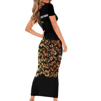 Custom Pheasant Hunting Family Matching Short Sleeve Bodycon Dress and Hawaiian Shirt with Woodland Forest Scene and Autumn Foliage Pattern - Wonder Print Shop
