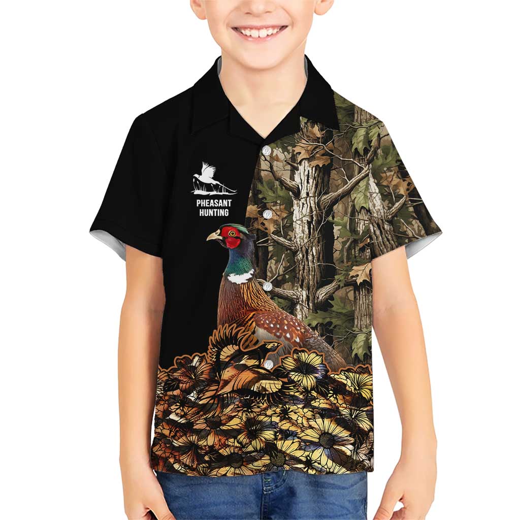 Custom Pheasant Hunting Family Matching Short Sleeve Bodycon Dress and Hawaiian Shirt with Woodland Forest Scene and Autumn Foliage Pattern - Wonder Print Shop