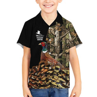 Custom Pheasant Hunting Family Matching Short Sleeve Bodycon Dress and Hawaiian Shirt with Woodland Forest Scene and Autumn Foliage Pattern - Wonder Print Shop