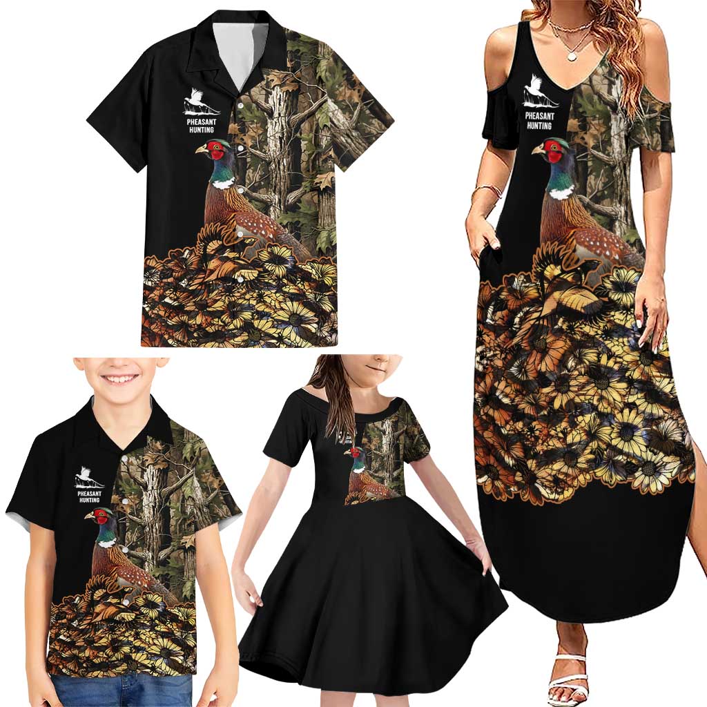 Custom Pheasant Hunting Family Matching Summer Maxi Dress and Hawaiian Shirt with Woodland Forest Scene and Autumn Foliage Pattern - Wonder Print Shop