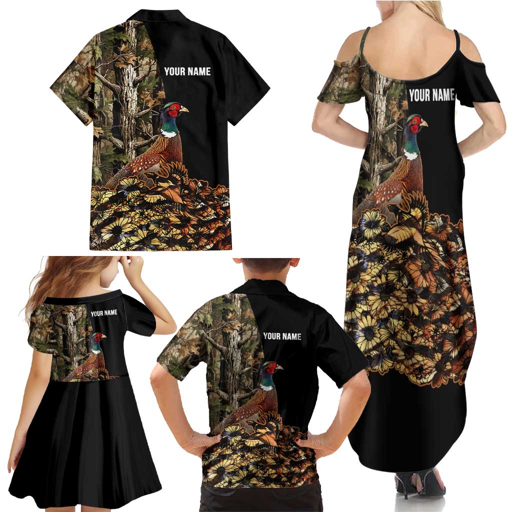 Custom Pheasant Hunting Family Matching Summer Maxi Dress and Hawaiian Shirt with Woodland Forest Scene and Autumn Foliage Pattern - Wonder Print Shop