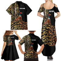 Custom Pheasant Hunting Family Matching Summer Maxi Dress and Hawaiian Shirt with Woodland Forest Scene and Autumn Foliage Pattern - Wonder Print Shop