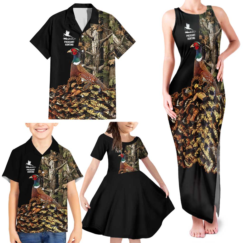Custom Pheasant Hunting Family Matching Tank Maxi Dress and Hawaiian Shirt with Woodland Forest Scene and Autumn Foliage Pattern - Wonder Print Shop